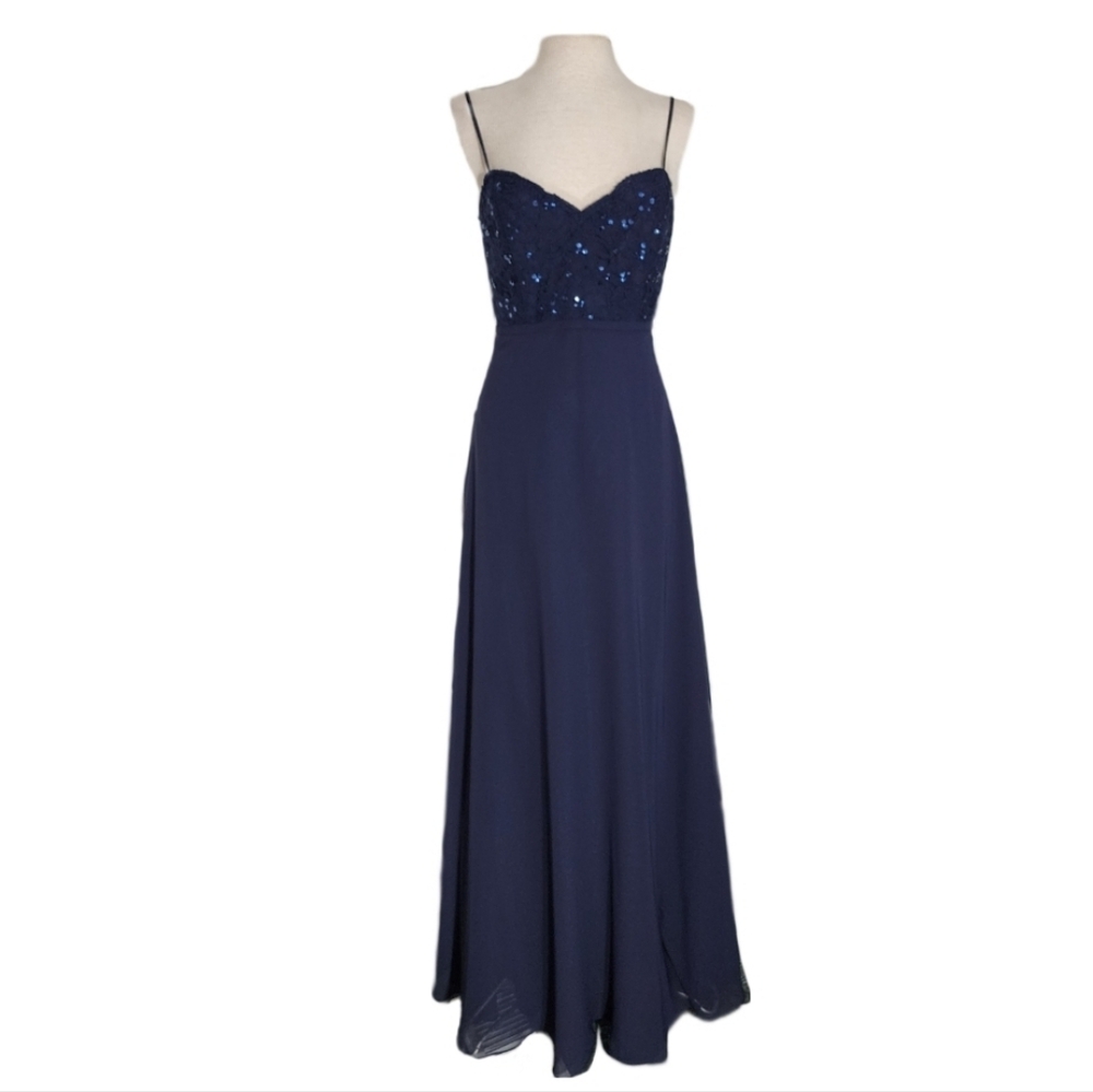 Morilee Madeline Gardner Navy Blue Evening Gown Size 12 - Picture 3 of 16